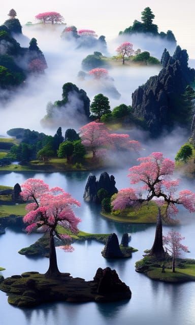 Blooming Trees in National Park Valley