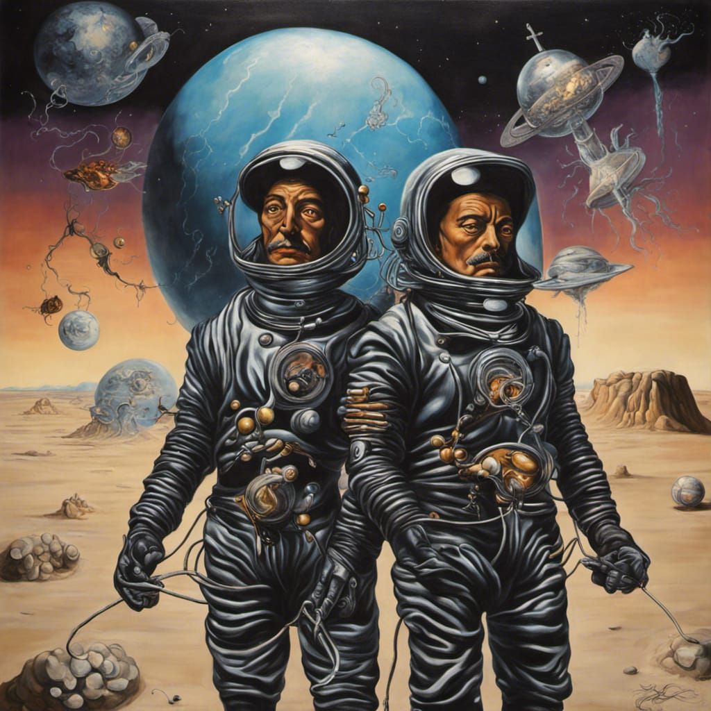 Intergalactic Explorers in Surrealist Oil Painting