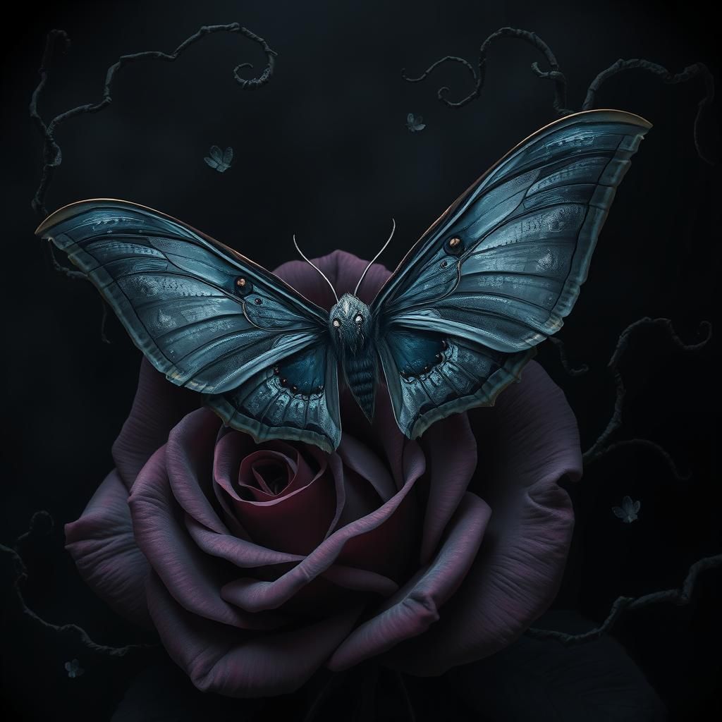 Luna Moth on Mystic Rose in Dark Surrealism