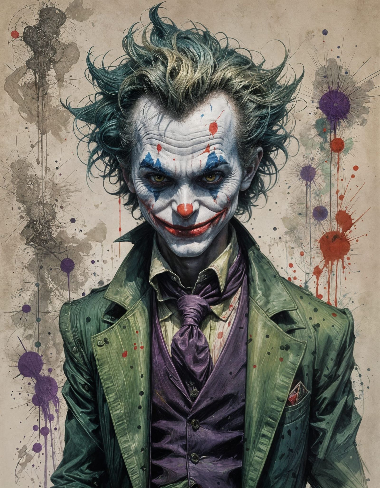 Hyperrealistic Joker Caricature in Crayon Style