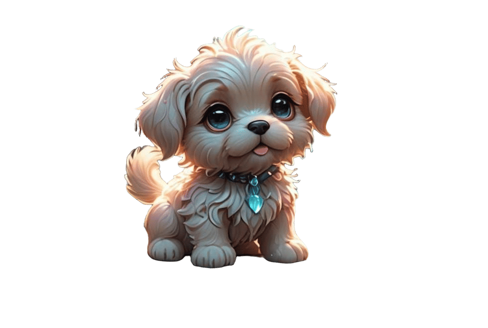 Chibi Puppy with Bioluminescent Waterfall in Candy Art