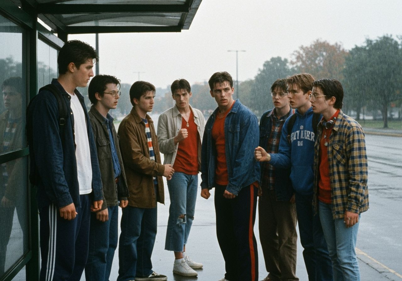 High School Cliques Standoff in 90s Film Style