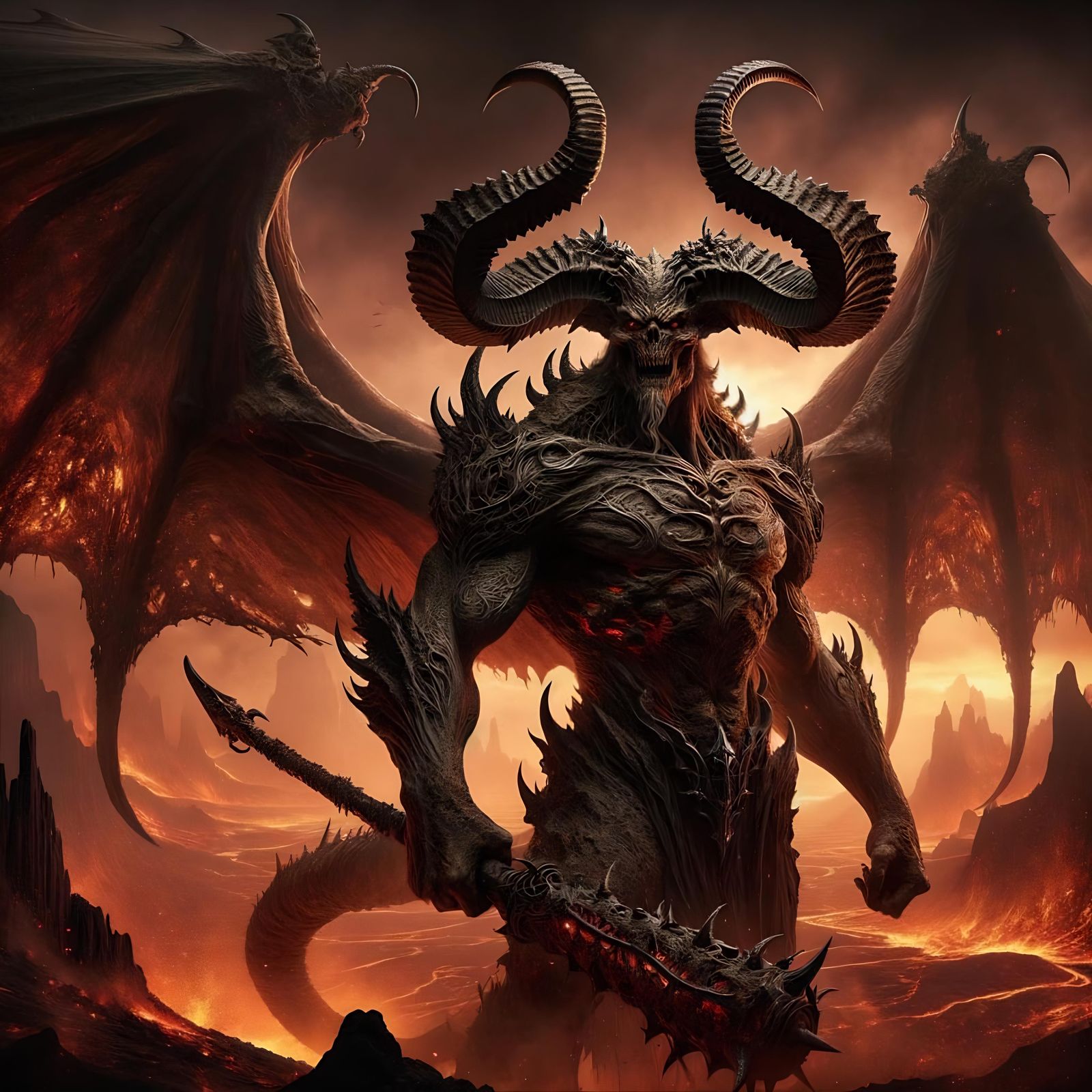 Malebranche Devil in Hellish Landscape