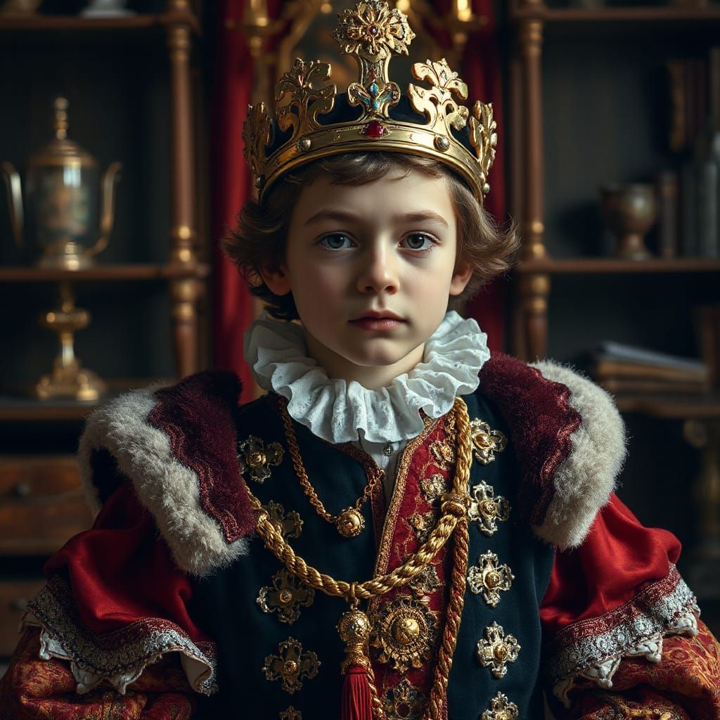 Young Boy King Portrait in 17th Century Regal Attire