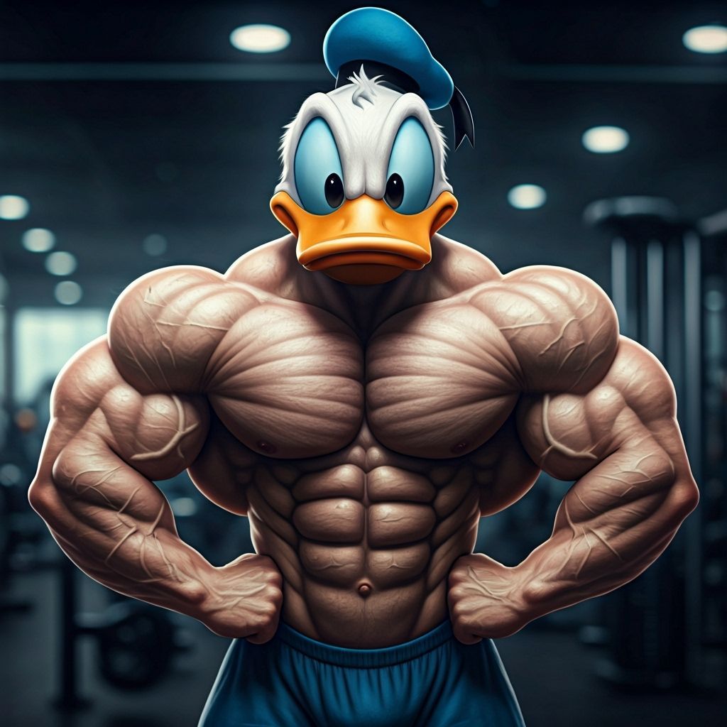 Donald Duck as Muscular Bodybuilder in Gym