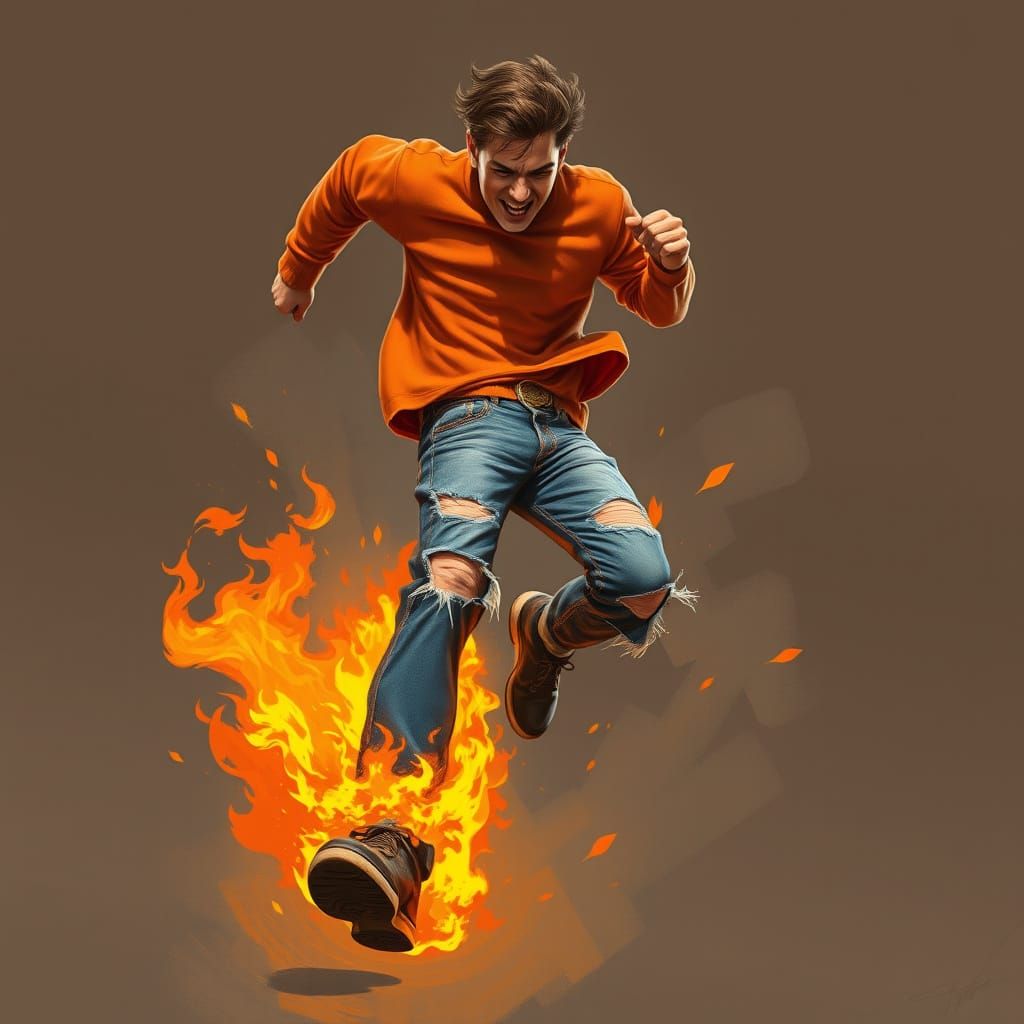 Person Running with Pants on Fire: Digital Concept Art