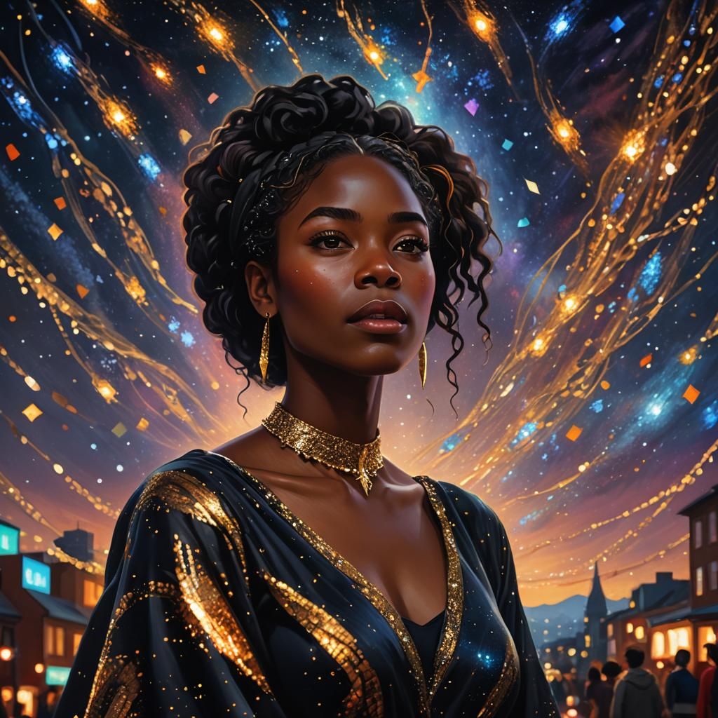 Celestial Portrait of Woman in Oil Painting Style