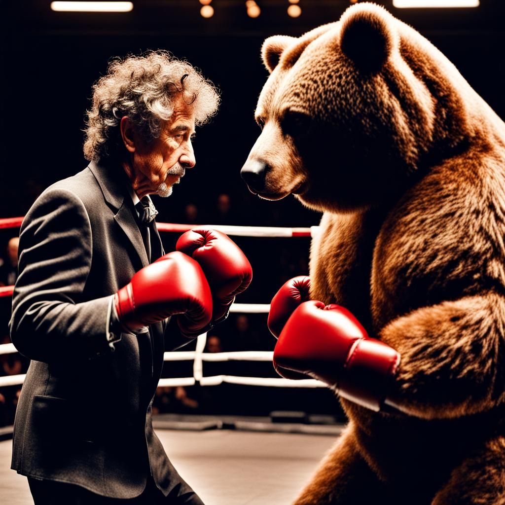 Bob Dylan vs Bear Boxing Match: Hyperrealistic HDR