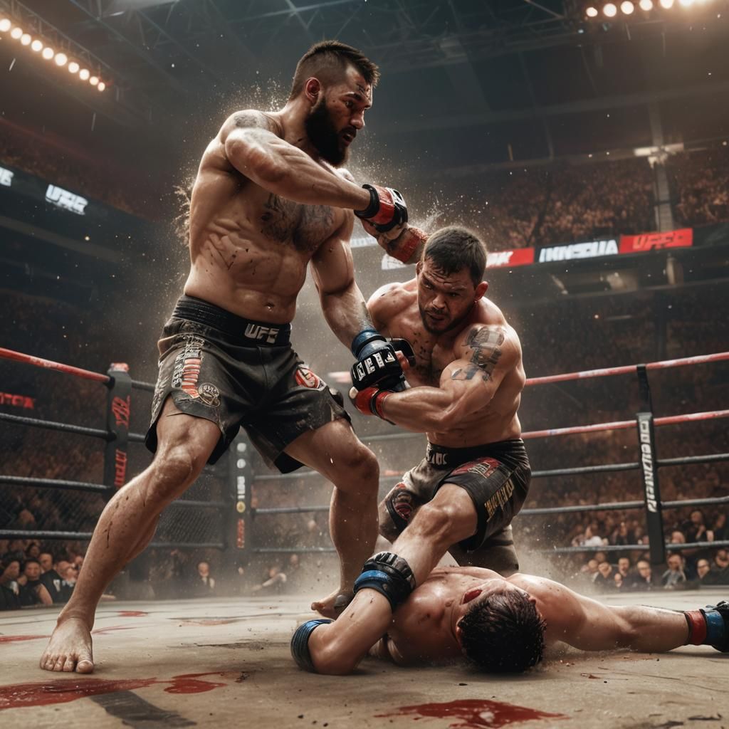 MMA Fighter Devastating Knockout in Hyperrealistic Style