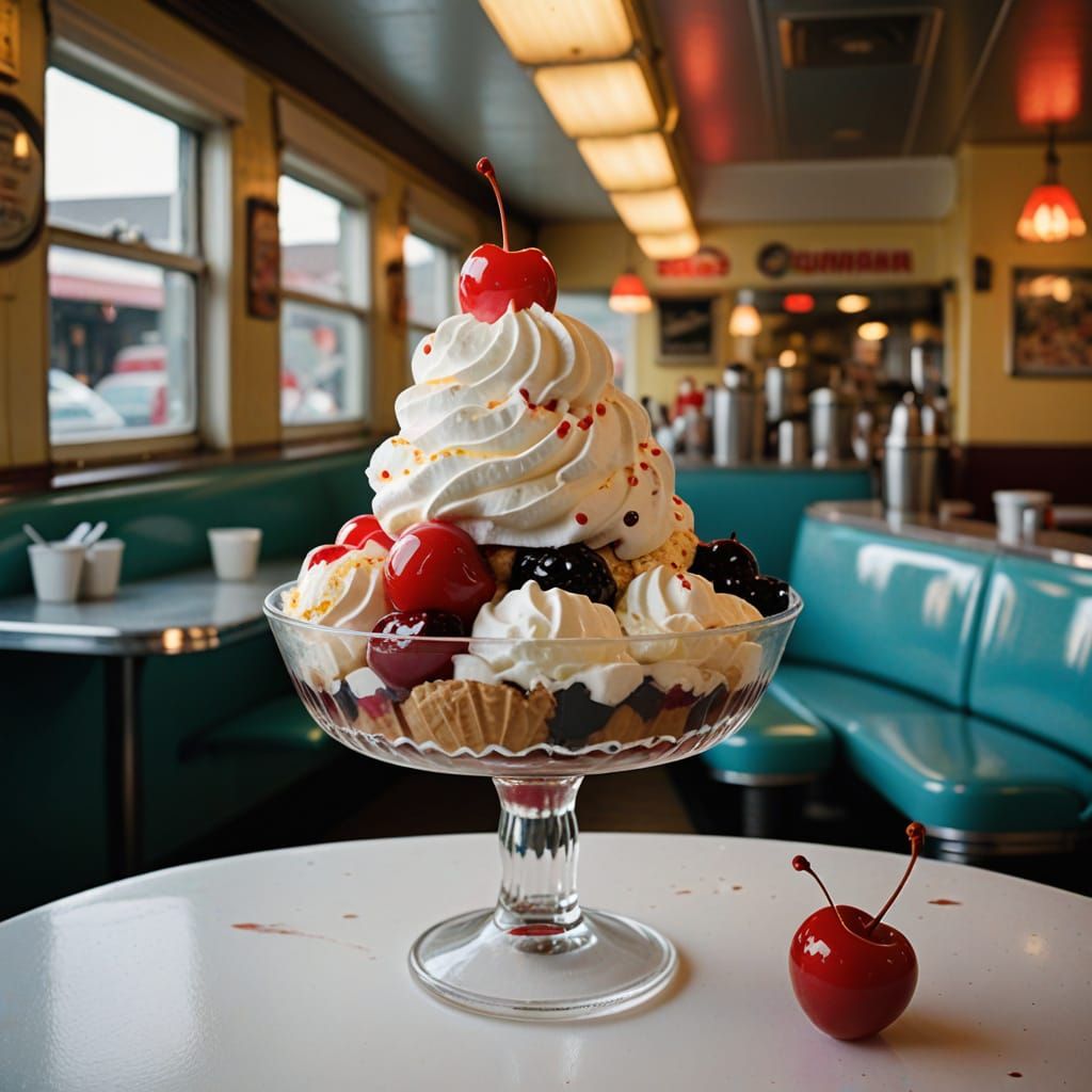 Ice Cream Sundae in 1960s Diner Style