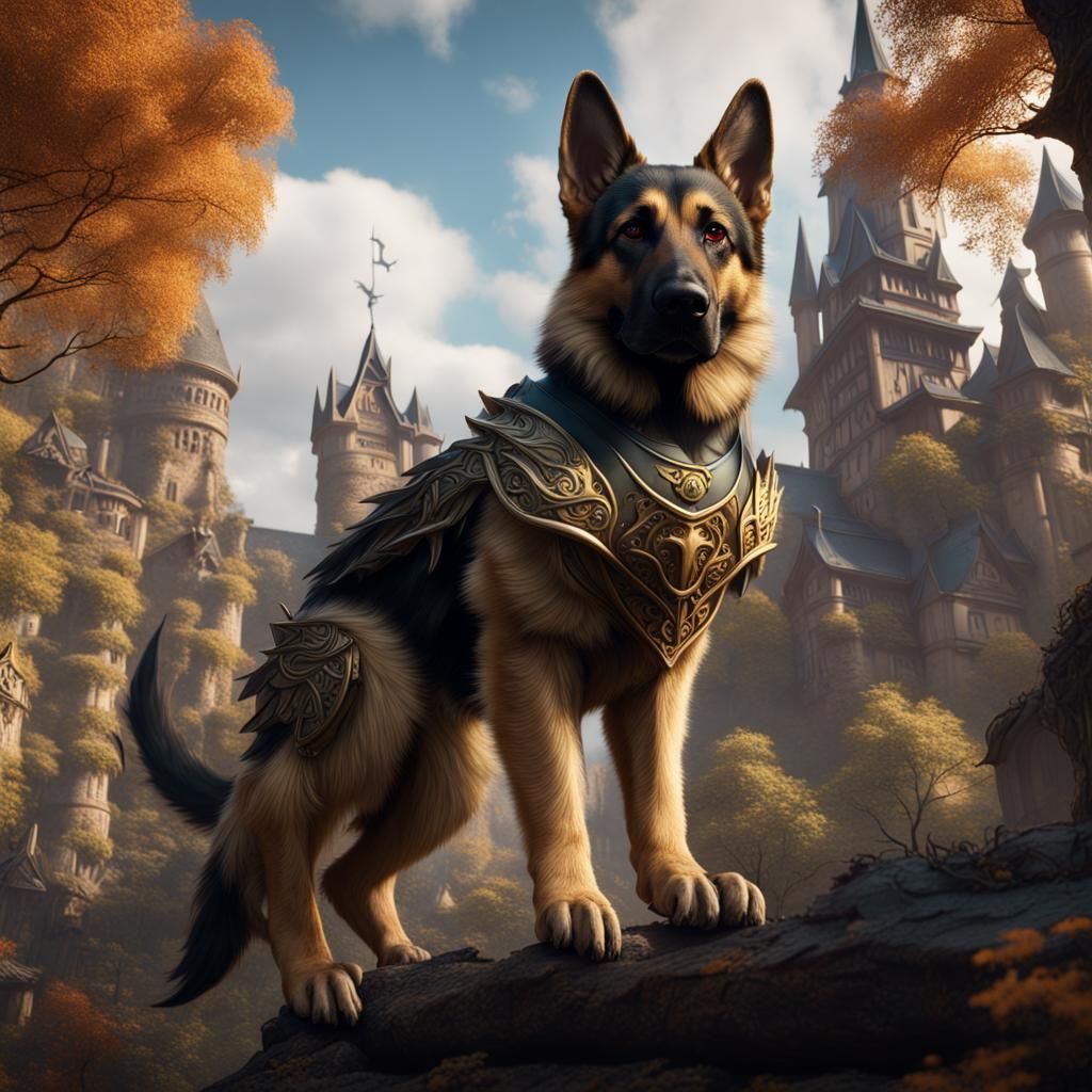 German Shepherd Dragon Fantasy Concept Art