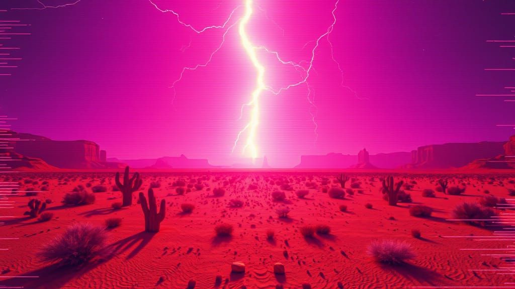 Glitched Lightning Strikes Desert Landscape