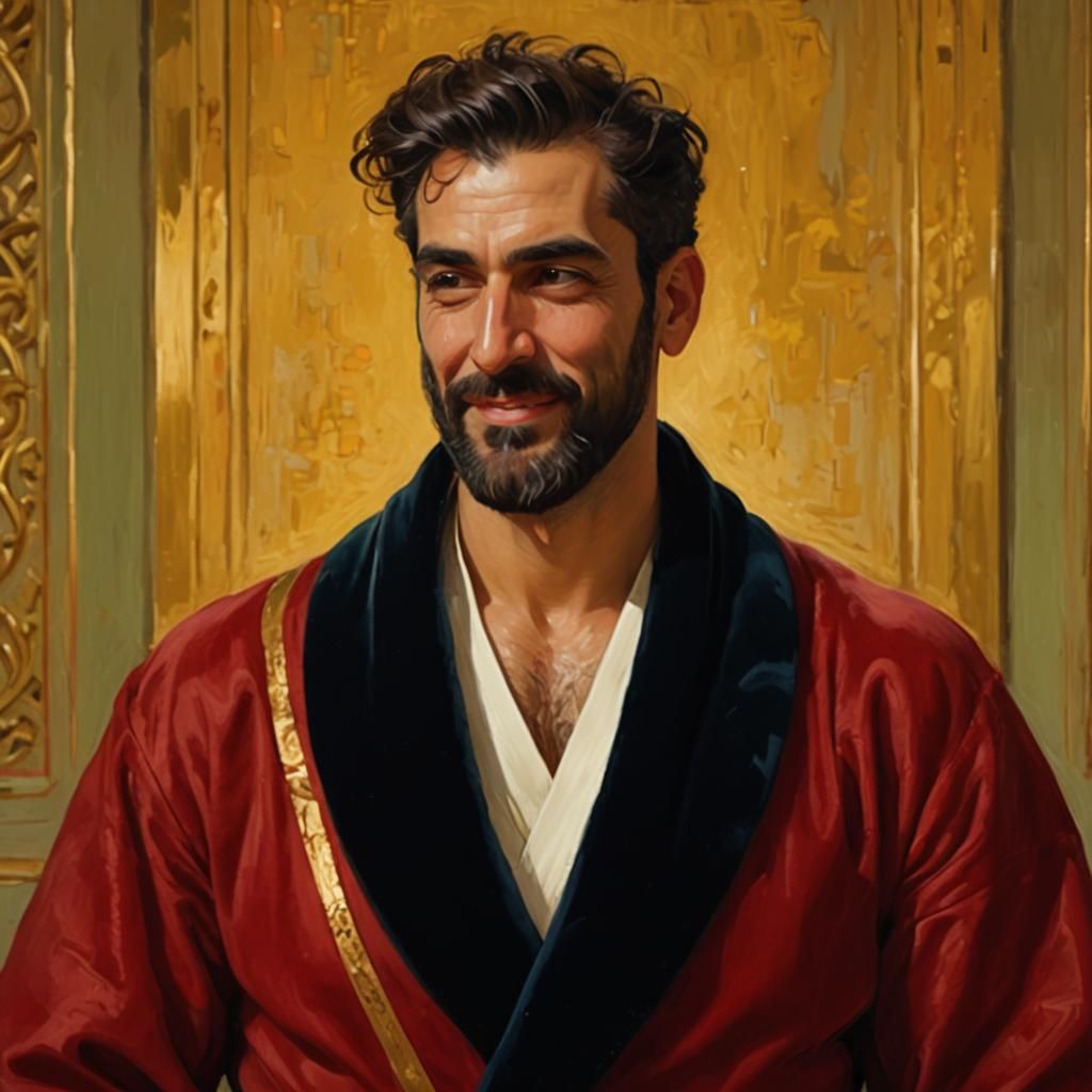 Iranian Man Laughing in Neo-Impressionism Portrait