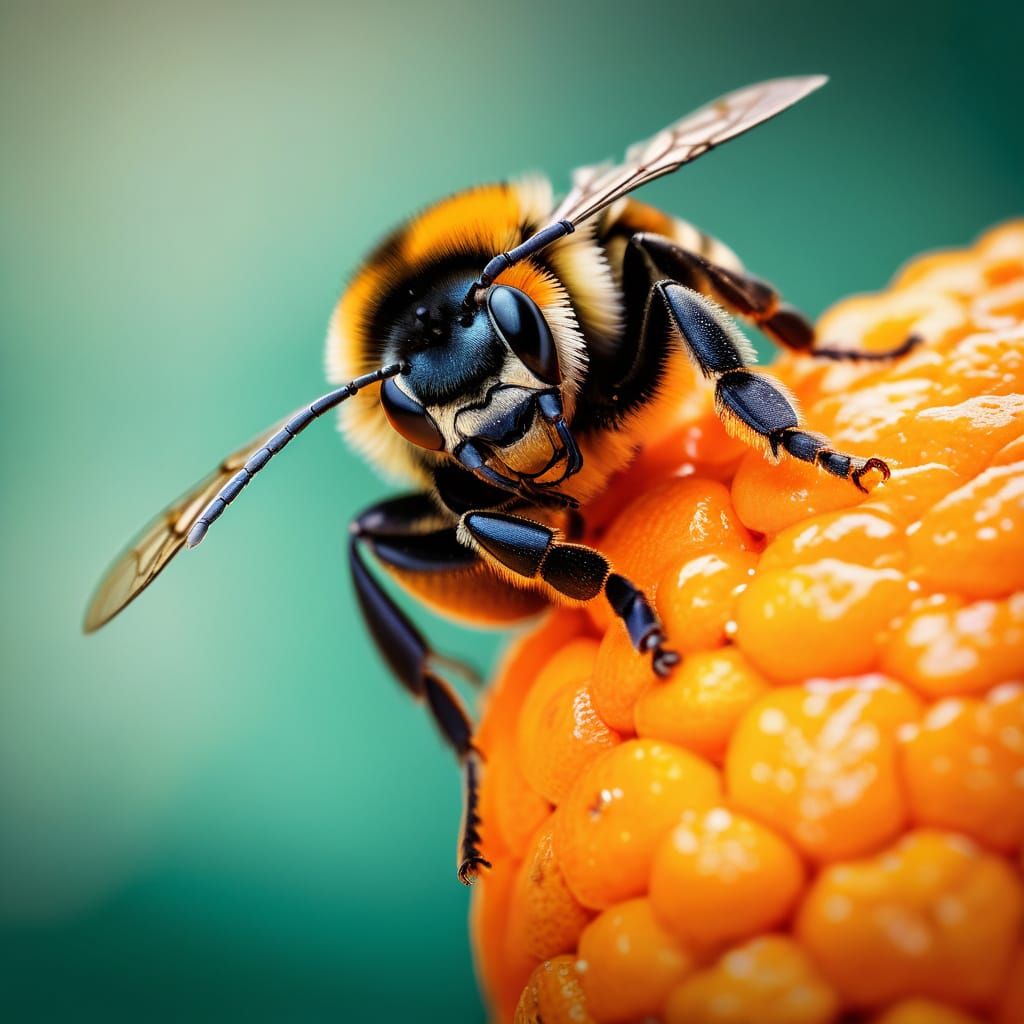 A bumblebee perched on sweet corn
