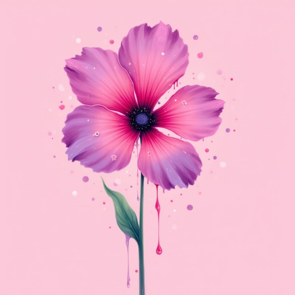 Pastel Flower with Pink and Purple Splash Art