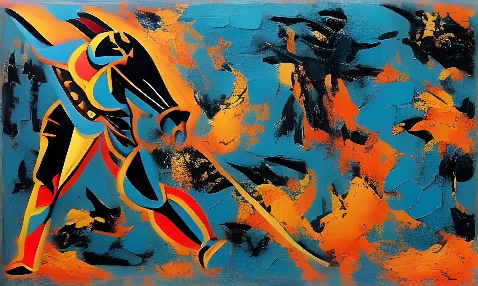 Greek Warrior Meets Pollock in Triptych Art