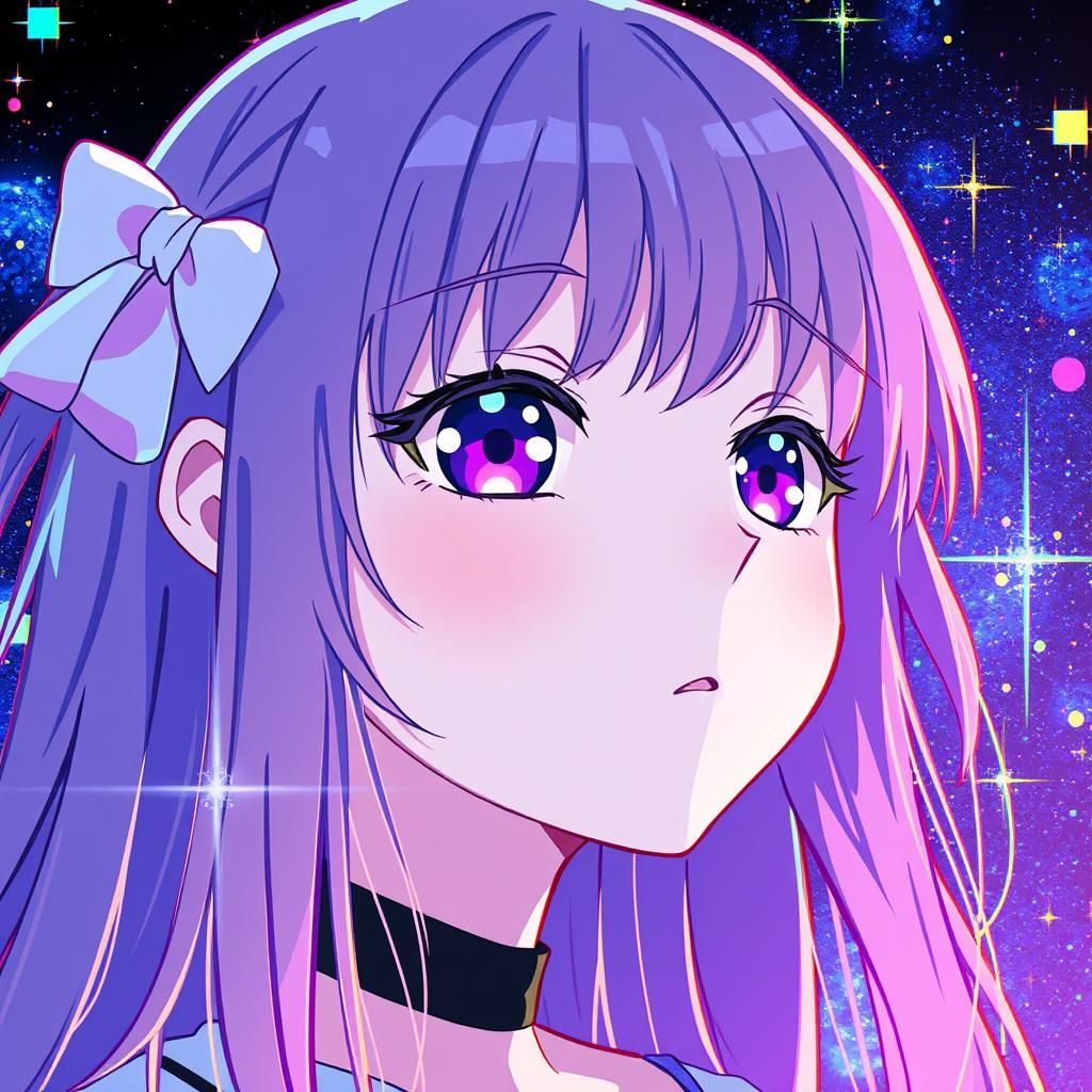 Cute Anime Girl with Glitch and Constellation Effects
