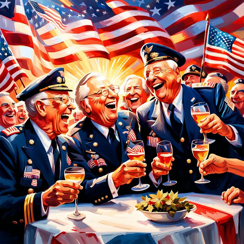 War Veterans Celebrate Together in Digital Painting
