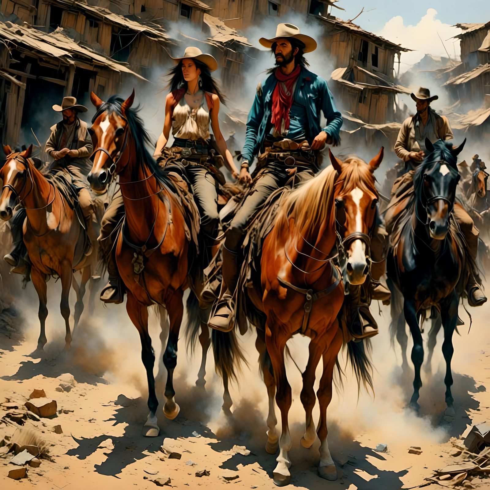 Cowboys in the Old West Pencil Sketch