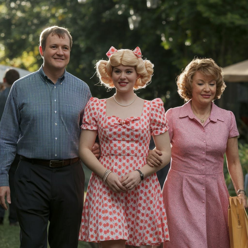 Crossdressing Teen in Pollyanna Dress with Family