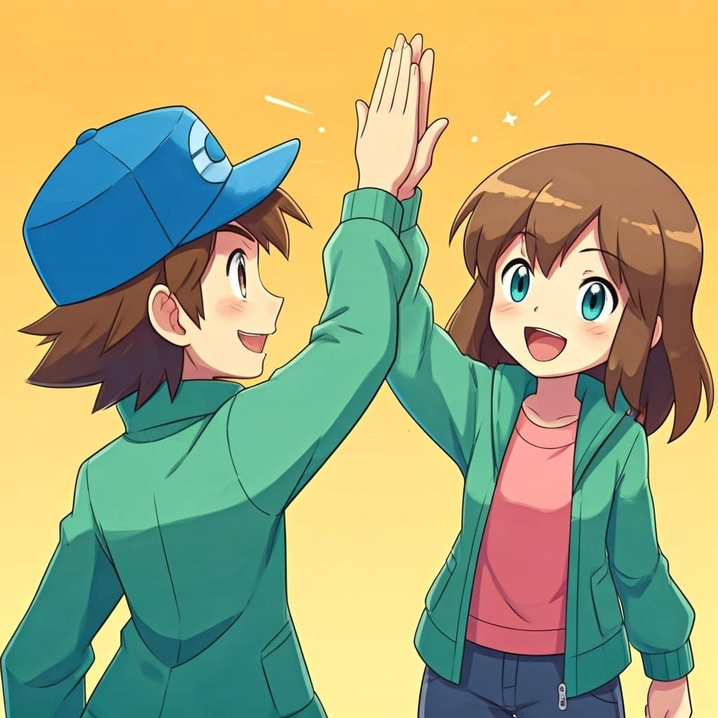 Triumphant Pokémon Trainer High Five, Digital Art