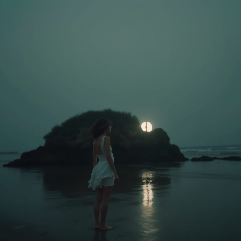 Woman in Sundress on Beach in Cinematic Style