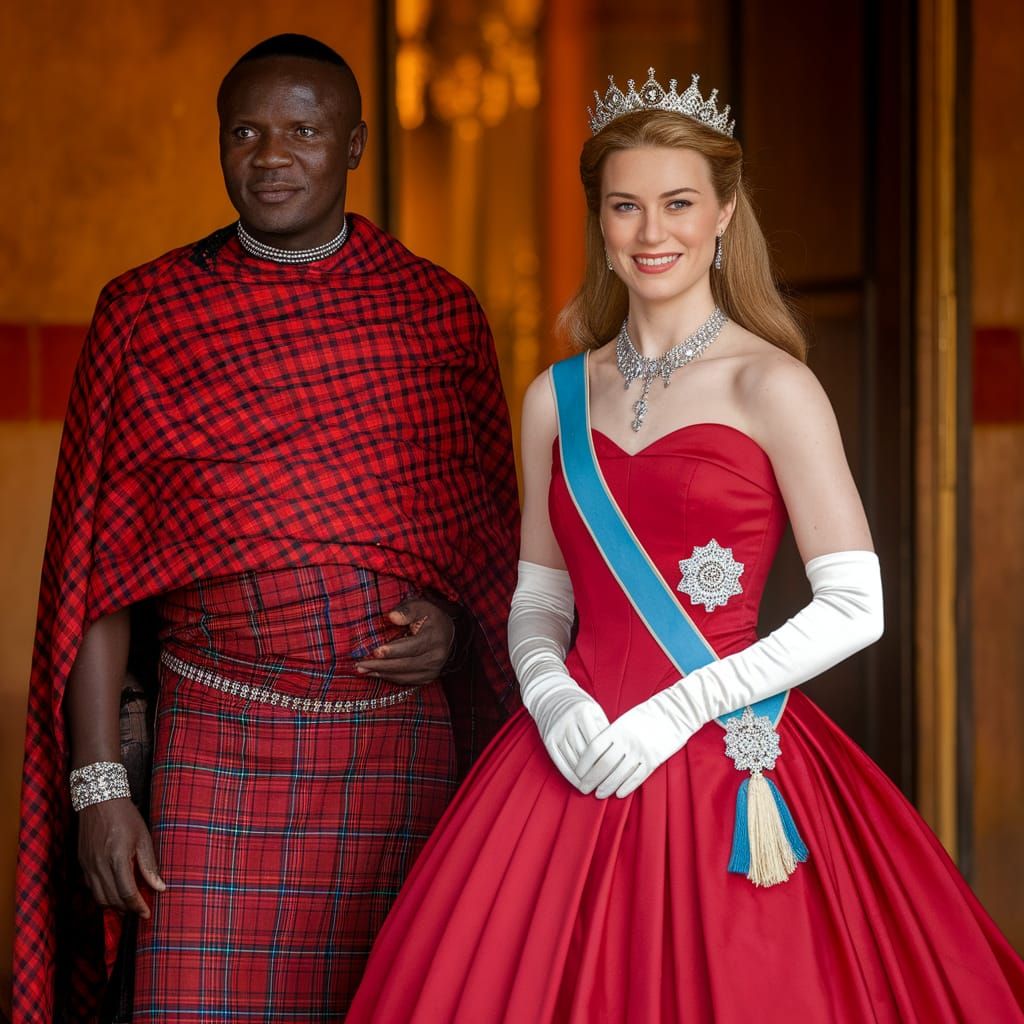 Swedish Princess and Maasai Warrior in Vibrant Photo