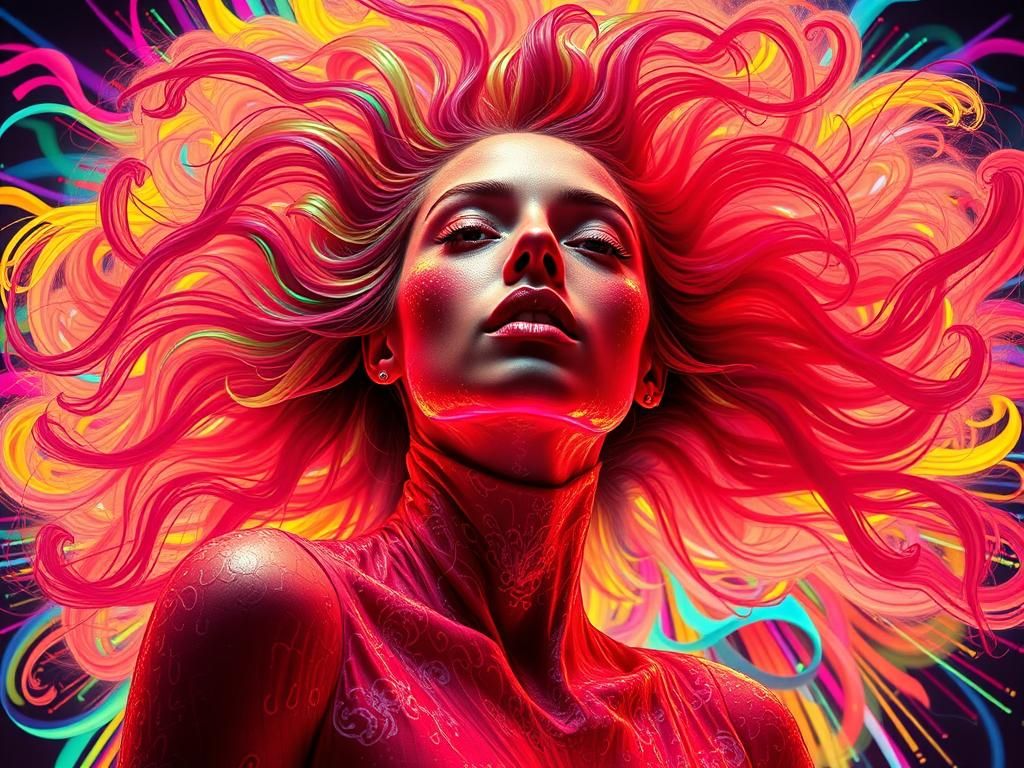 Surreal Neon Pop Explosion with Woman