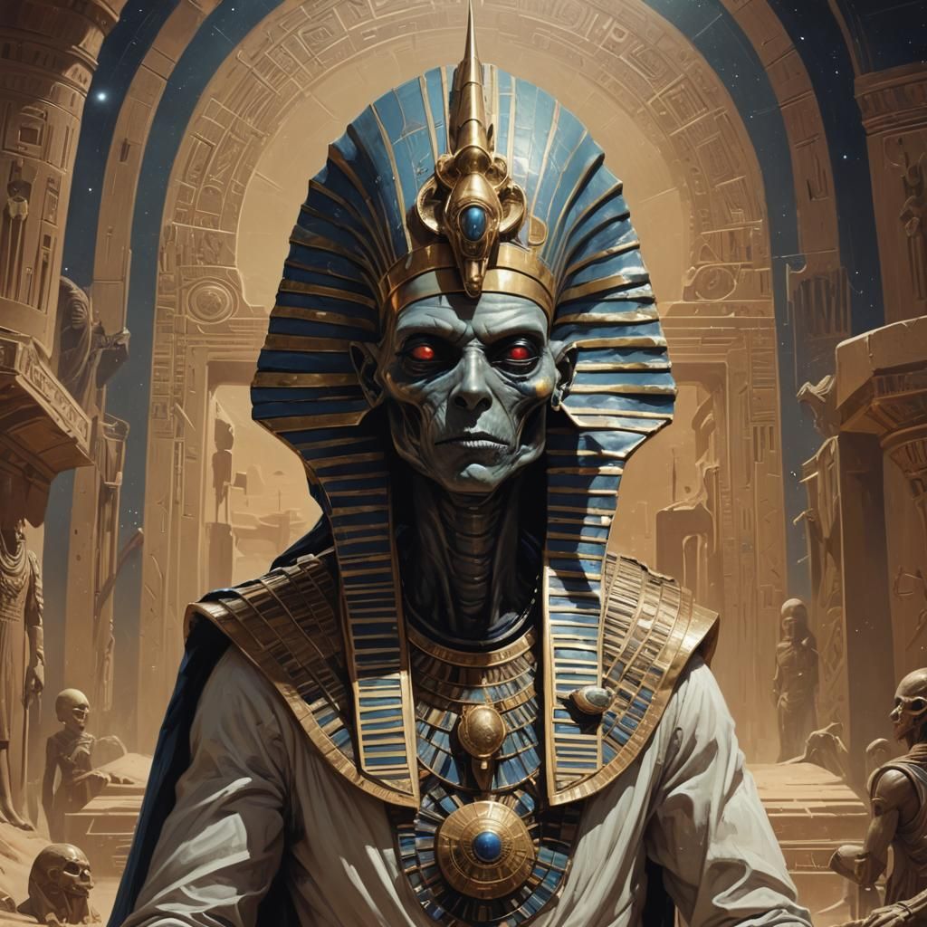 Sinister Space Alien Pharaoh in Dark Fantasy Style
