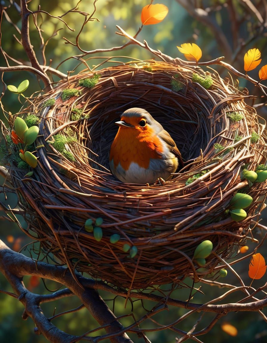 Robin in Fancy Nest: Pixar Style Concept Art