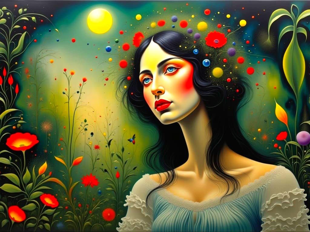 Whimsical Nighttime Goddess in Enchanted Garden