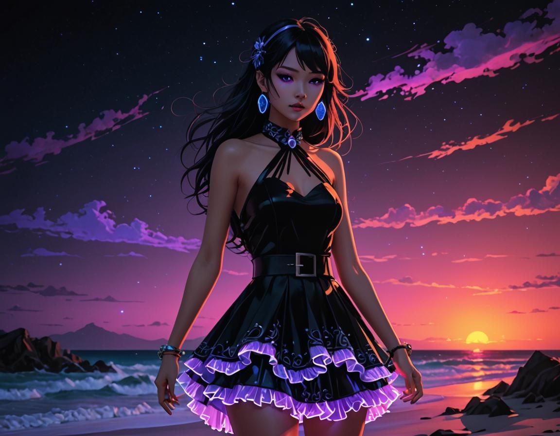 Neon Beach: Pastel Goth Dress in 3D Anime Art
