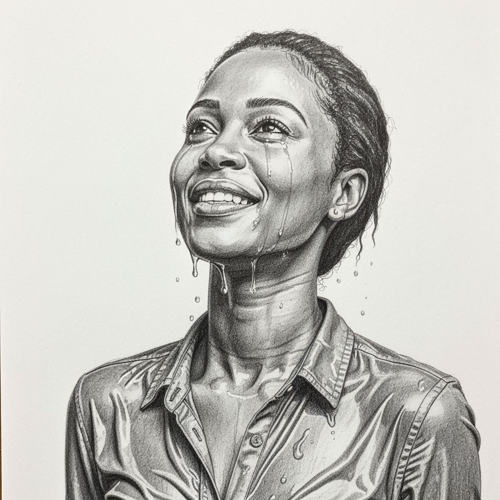 Graphite Sketch of Woman with Water Streams