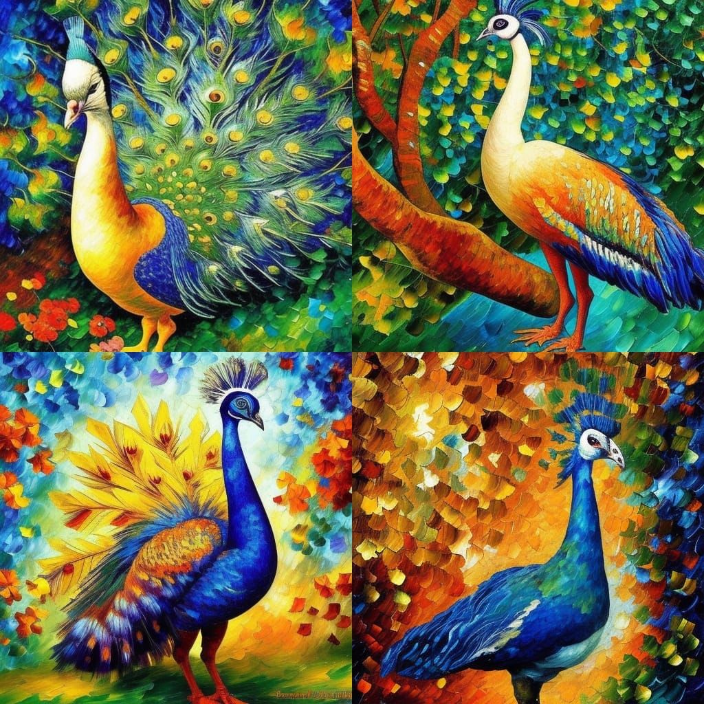 Peacock Painting in Post-Impressionist Style