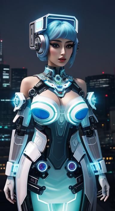 Hyperrealistic Fembot with Glass Dress and Jewelry