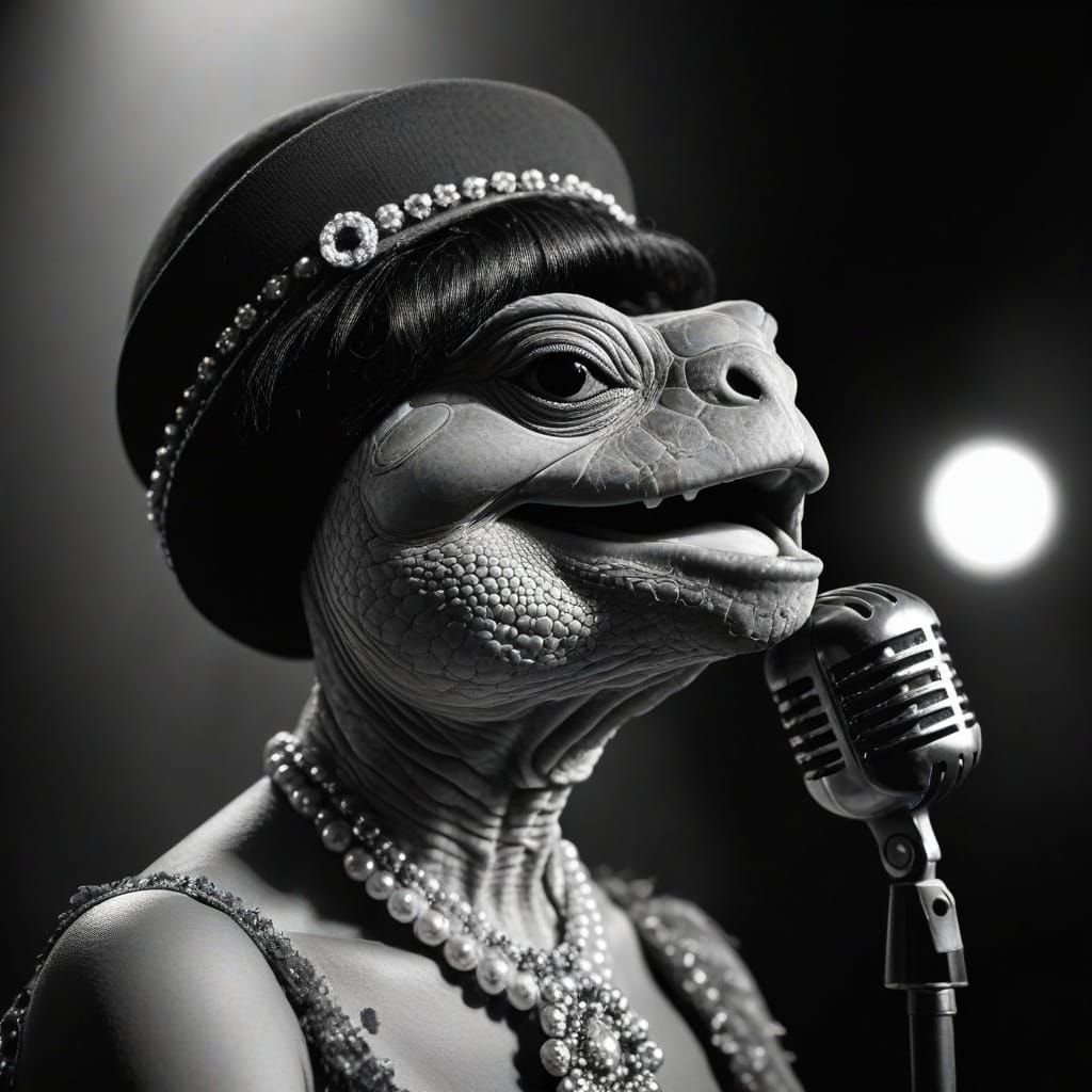 Singing Tortoise Portrait in Film Noir Style