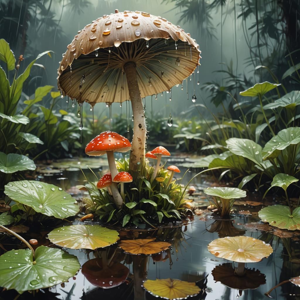 Mushroom with Umbrella in Detailed Matte Painting