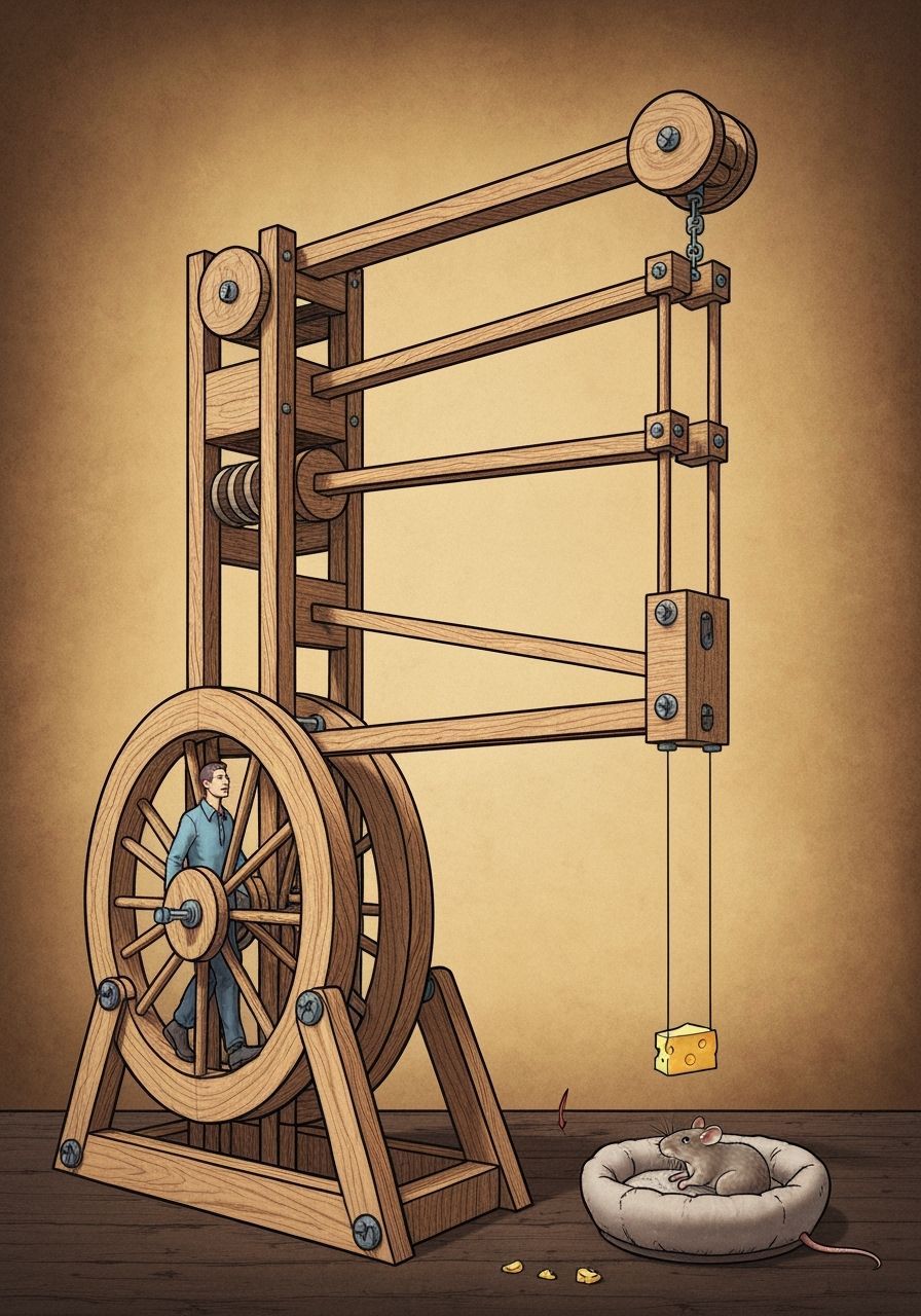 Rube Goldberg Machine Powered by Human Hamster Wheel
