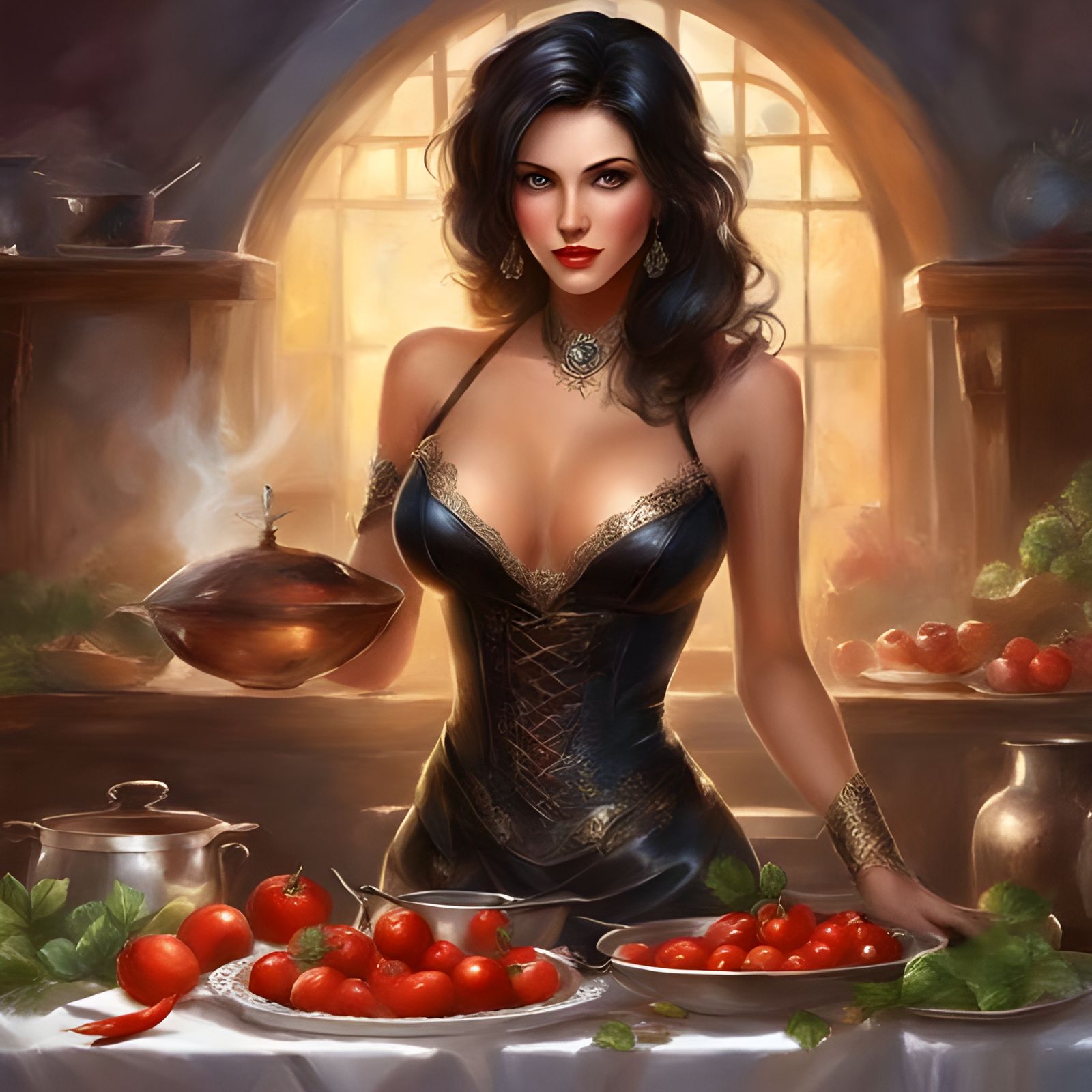 Beautiful Italian Woman Cooking in Royo Style