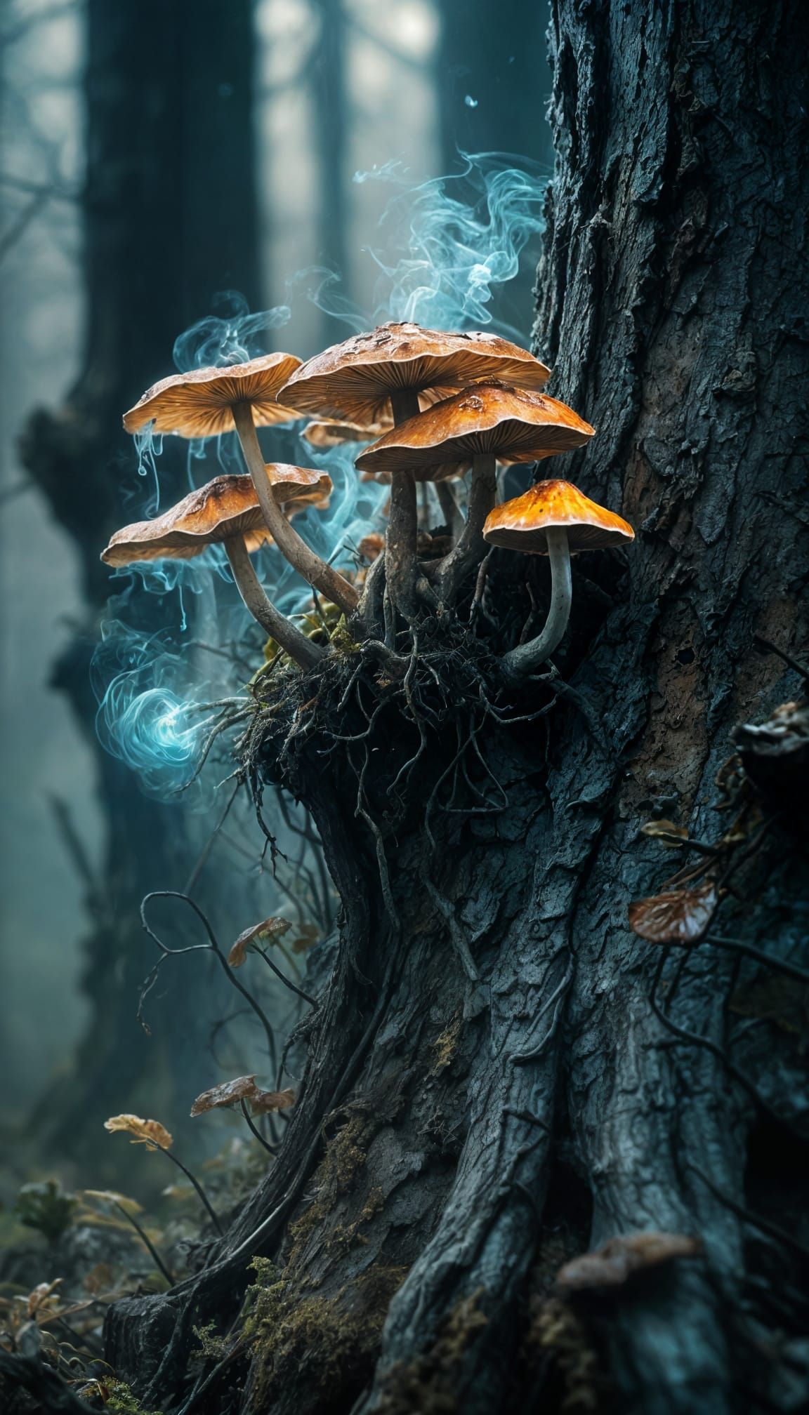 Magical Bioluminescent Fungi on Tree Bark
