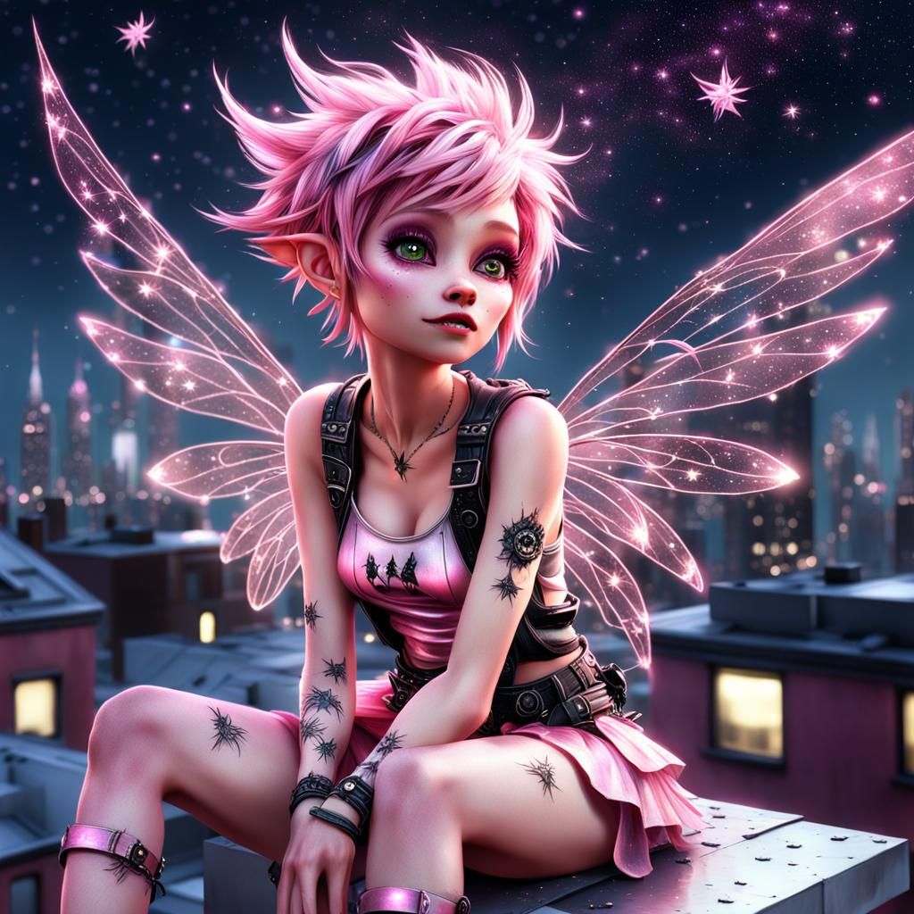 Pink Pixie in Punk Style Gazing at Stars