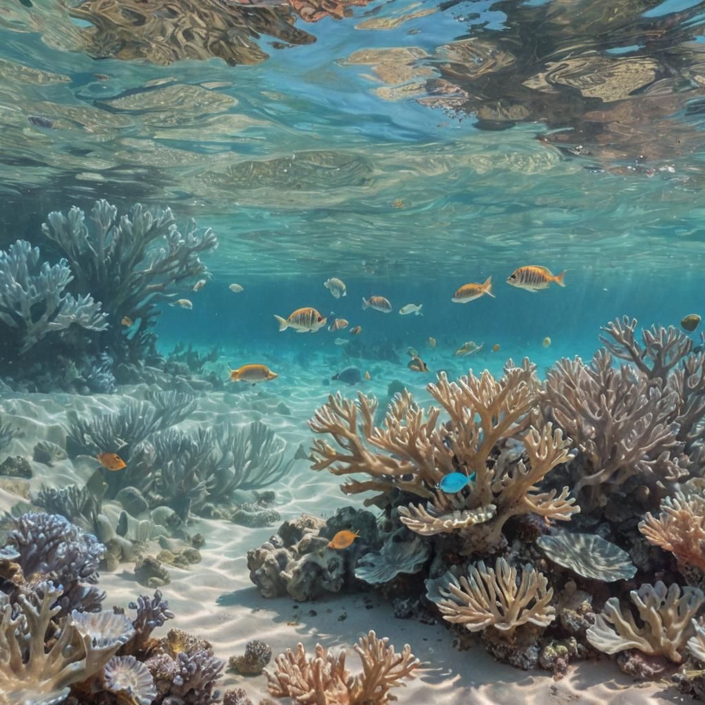 Coral Reef in Turquoise Lagoon: An Impressionist Painting
