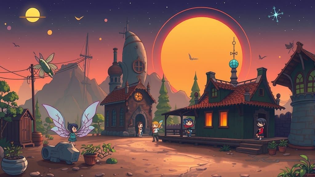 Chibi Fairies in Sustainable Futuristic Village