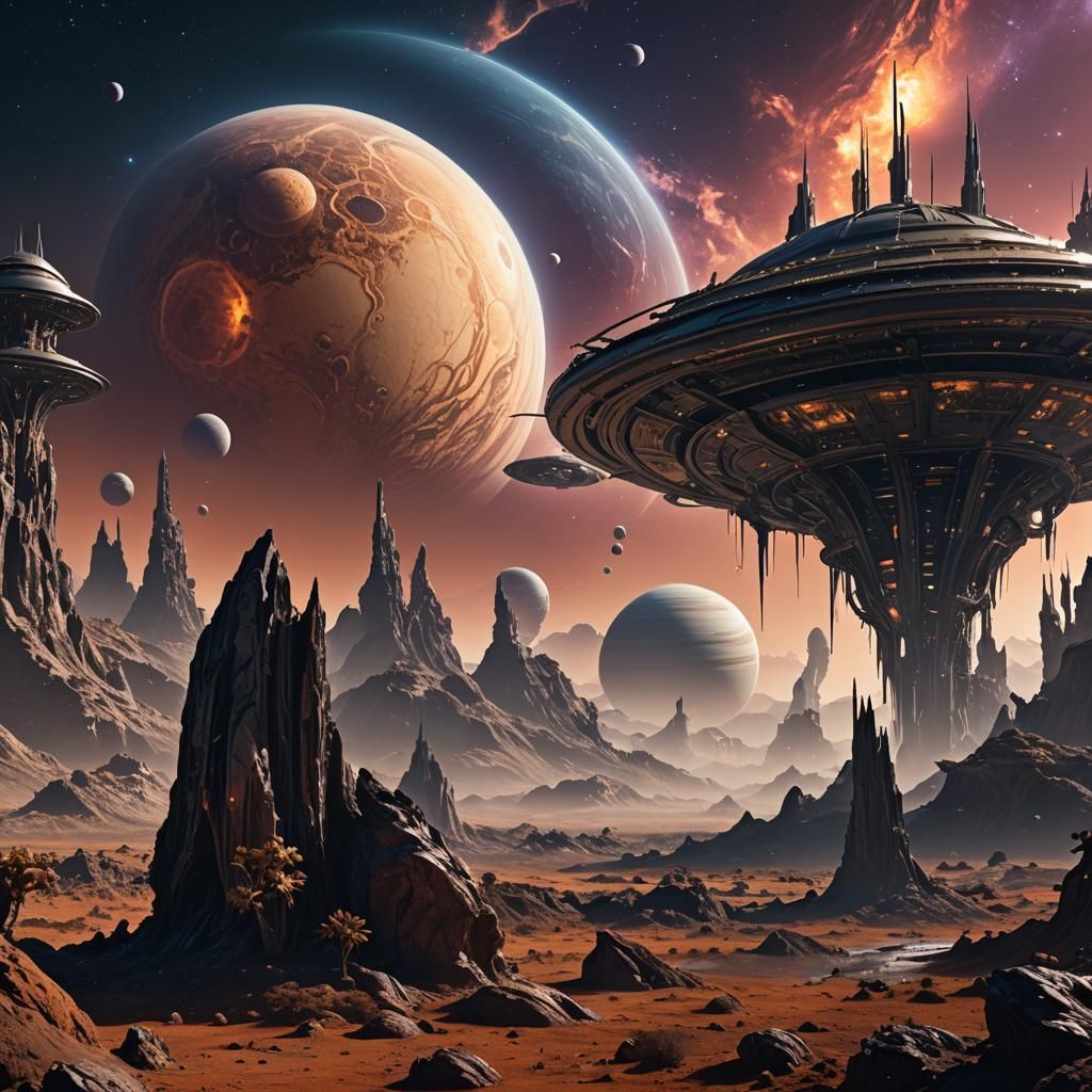 Alien Life Evidence on Saturn: Detailed Matte Painting