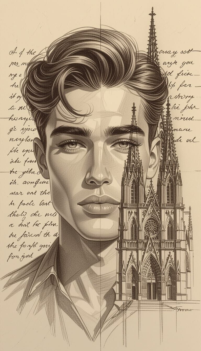 Monochromatic Portrait Merges With European Cathedral