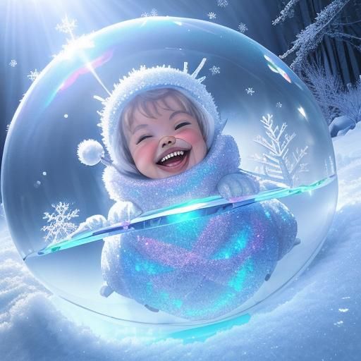 Toddlers, Pets, and Winter Wonderland in Hyperrealistic Styl...