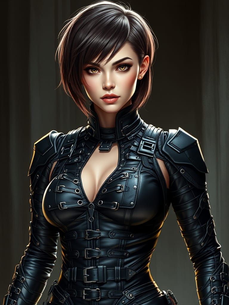 Woman in Intricate Leather Cosplay Suit