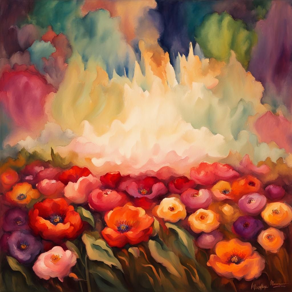 Colorful Oversized Flowers in Gouache Style