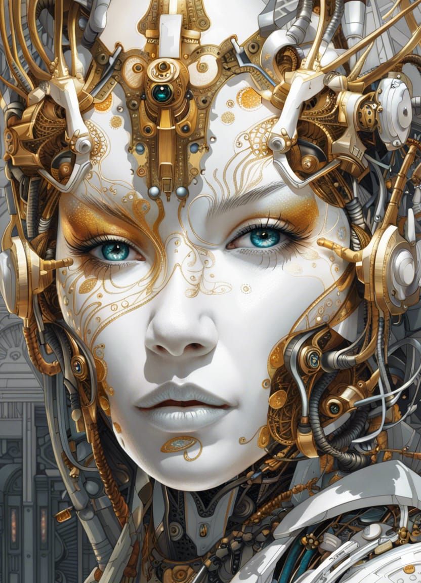 Fractal Cyborg Woman: Cyberpunk Portrait