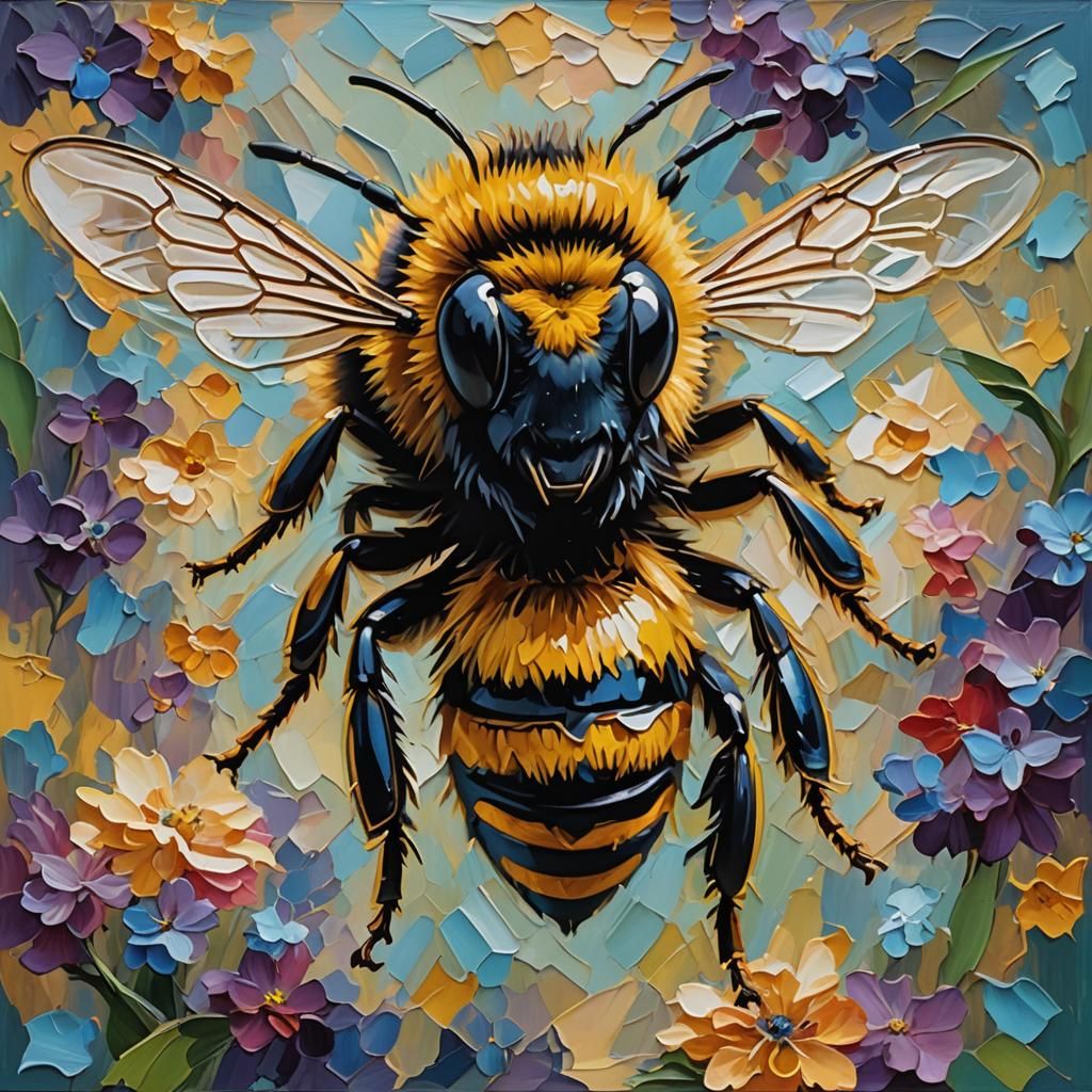 Bee in VR Headset: Neo-Impressionist Oil Painting